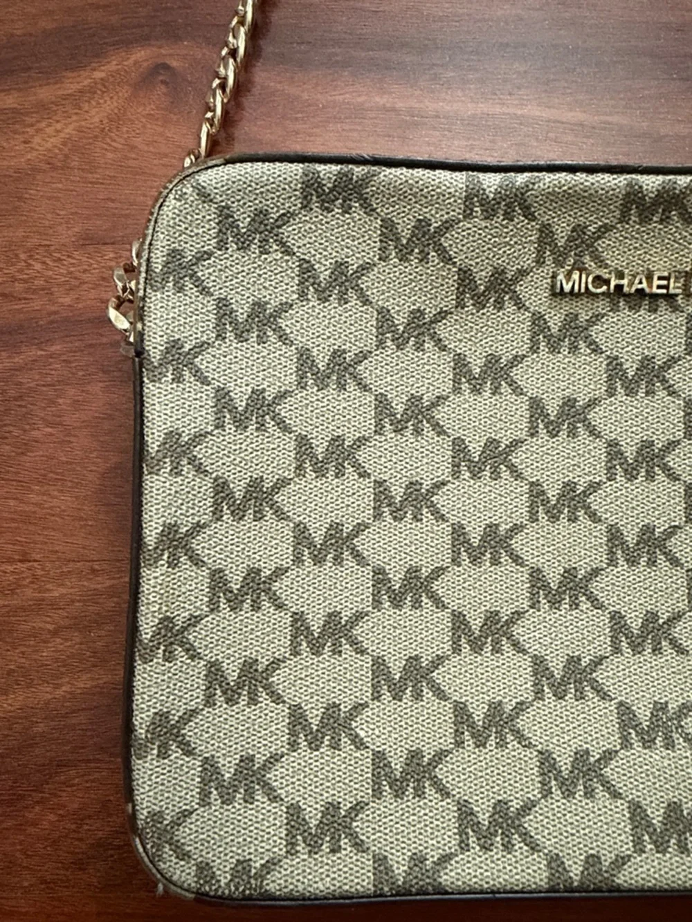 Michael Kors Beige Brown Signature MK Crossbody Bag